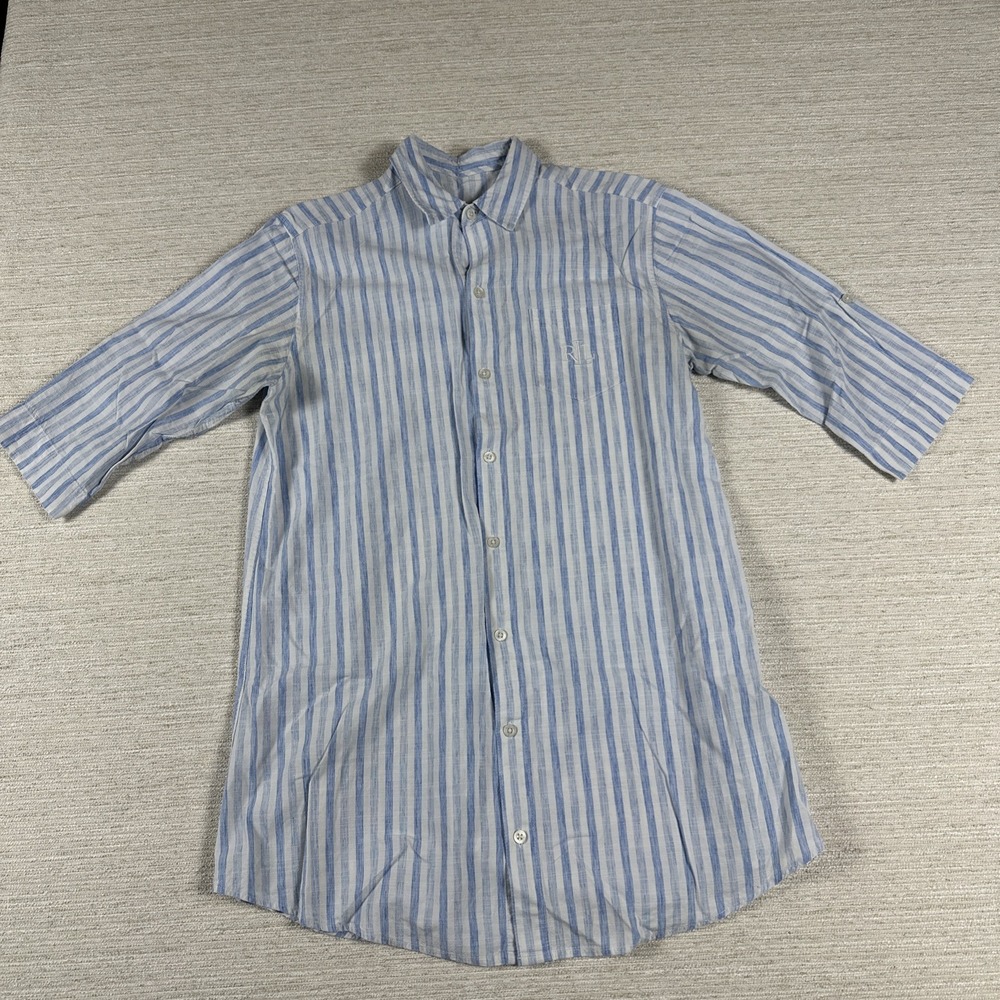 Lauren Ralph Lauren Coastal Resort Travel Sleep Shirt Striped Nightshirt M